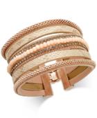 Inc International Concepts Rose Gold-tone Wide Faux Leather Beaded Bracelet, Only At Macy's