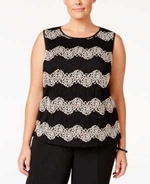 Kasper Plus Size Lace Chevron-pattern Shell
