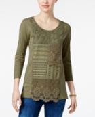 Jm Collection Cotton Patchwork-lace Top, Only At Macy's