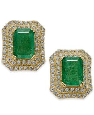 Emerald (2 Ct. T.w.) And White Sapphire (1 Ct. T.w.) Rectangular Stud Earrings In 14k Gold