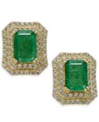 Emerald (2 Ct. T.w.) And White Sapphire (1 Ct. T.w.) Rectangular Stud Earrings In 14k Gold