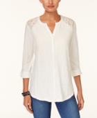 Style & Co Lace-panel Knit Shirt, Created For Macy's
