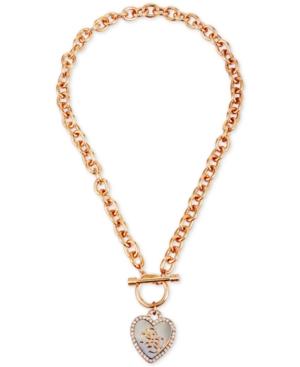 Guess Two-tone Crystal Heart Pendant Toggle Necklace