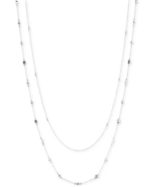Anne Klein Silver-tone Crystal And Imitation Pearl Long Double Layer Necklace