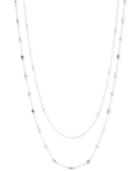 Anne Klein Silver-tone Crystal And Imitation Pearl Long Double Layer Necklace
