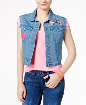 Lisa Frank Juniors' Patch Graphic Denim Vest