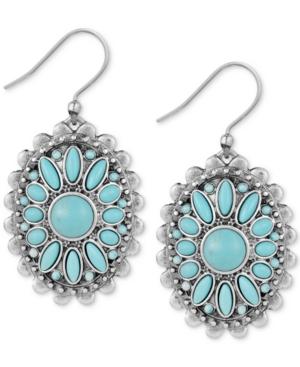 Lucky Brand Silver-tone Blue Stone Oval Drop Earrings