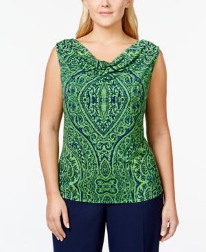Tahari Asl Plus Size Cowl-neck Printed Top