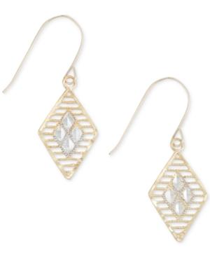 Two-tone Openwork Geometric Drop Earrings In 10k Gold And White Gold