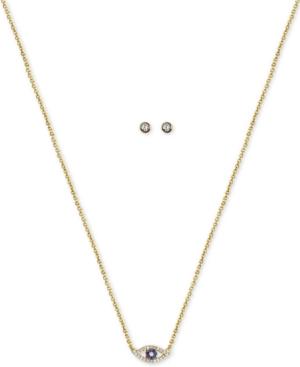 Kitsch Gold-tone Crystal Evil Eye Pendant Necklace & Stud Earrings