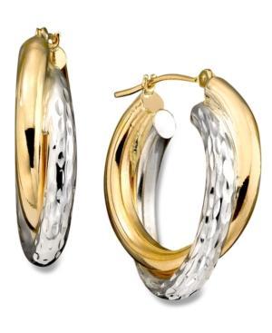 14k Gold Over Sterling Silver And Sterling Silver Earrings, Diamond-cut Twist Hoop Earrings