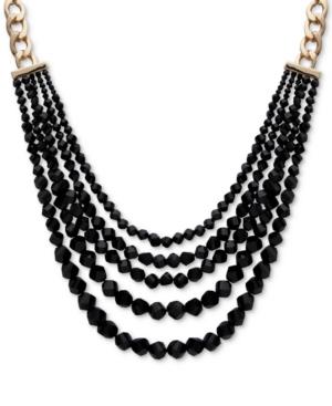 Anne Klein Gold-tone Black Bead Multi-row Necklace