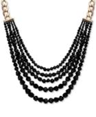 Anne Klein Gold-tone Black Bead Multi-row Necklace