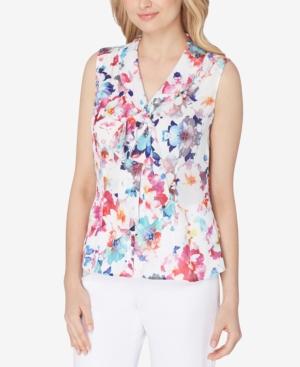Tahari Asl Floral-print Tie-neck Blouse