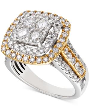 Diamond Two-tone Square Halo Cluster Engagement Ring (2 Ct. T.w.) In 14k Gold & White Gold