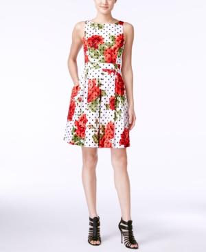 Jessica Simpson Sleeveless Floral Polka-dot Fit & Flare Dress