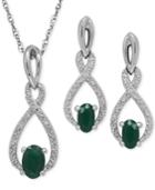 Emerald (9/10 Ct. T.w.) And Diamond Accent Pendant Necklace And Drop Earrings Set In Sterling Silver