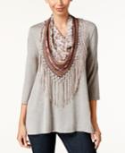 Style & Co. Petite Top With Printed Scarf, Only At Macy's