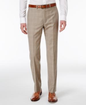 Ryan Seacrest Distinction Men's Slim-fit Tan Plaid Pants, Only At Macy's