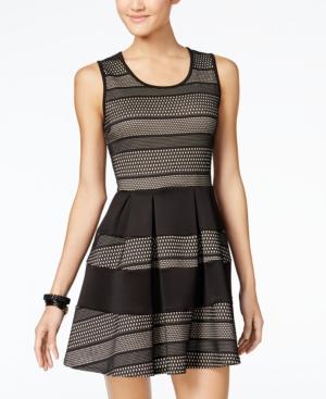 Crystal Doll Juniors' Striped Mesh Fit & Flare Dress