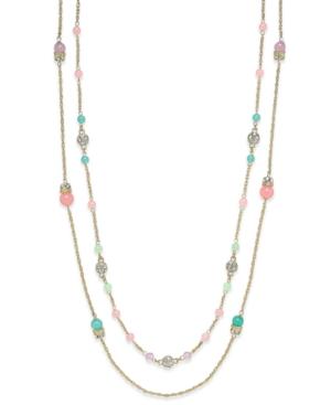 Charter Club Gold-tone Pastel Beads And Pave Double Layer Necklace, Only At Macy's