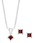 10k White Gold Red Diamond Necklace And Earring Set (1/6 Ct. T.w.)