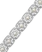 Cultured Freshwater Pearl (6 Mm) And Diamond (1/5 Ct. T.w.) Flower Bracelet In Sterling Silver