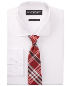 Nick Graham White Solid Dress Shirt And Red Plaid Tie Set