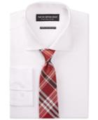 Nick Graham White Solid Dress Shirt And Red Plaid Tie Set