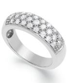 Diamond Ring, Sterling Silver Certified Round-cut Diamond Three-row Wedding Band (3/4 Ct. T.w.)