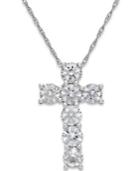 White Sapphire Cross Pendant Necklace In 14k White Gold (1-1/4 Ct. T.w.)