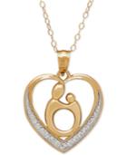 Two-tone Mother-themed Heart Pendant Necklace In 10k Gold