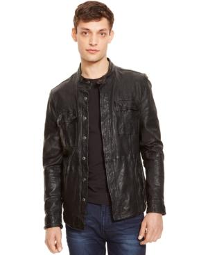 Kenneth Cole New York Leather Dirty Wash Shirt-jacket
