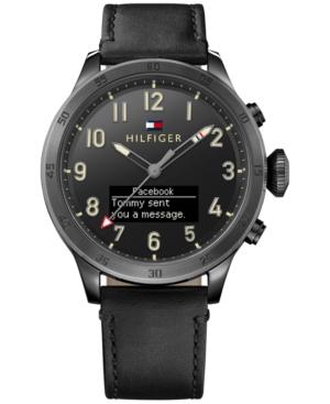 Tommy Hilfiger Men's Analog-digital Black Leather Strap Smart Watch 46mm 1791301