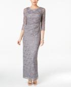 Jessica Howard Sequined Lace Draped Column Gown