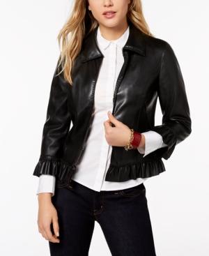 Tommy Hilfiger Ruffled Faux-leather Jacket, Created For Macy's