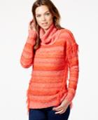 Kensie Fringed Multi-yarn Turtleneck Sweater