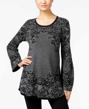 Style & Co. Jacquard Lantern-sleeve Sweater, Only At Macy's