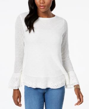 Style & Co Layered Ruffle-trim Knit Sweater, Created For Macy's