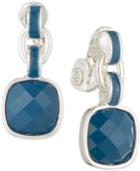 Anne Klein Silver-tone Blue Stone Clip-on Drop Earrings