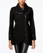 Trina Turk Leather-trim Knit-collar Asymmetrical Coat