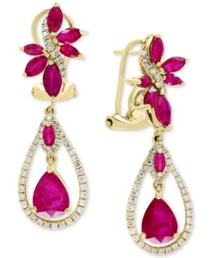 Effy Certified Ruby (4-1/2 Ct. T.w.) & Diamond (5/8 Ct. T.w.) Drop Earrings In 14k Gold
