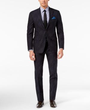 Tallia Orange Men's Modern-fit Black/navy Floral-print Suit