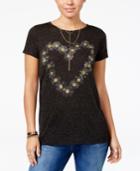 Hybrid Juniors' Daisy Heart-print T-shirt