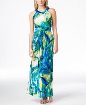 Calvin Klein Abstract-painterly-print Halter-neck Maxi Dress