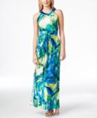 Calvin Klein Abstract-painterly-print Halter-neck Maxi Dress