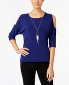 Ny Collection Petite Cold-shoulder Necklace Top