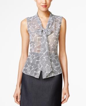 Tahari Asl Sleeveless Printed Tie-front Blouse