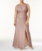 R & M Richards Plus Size Illusion Glitter Lace Gown