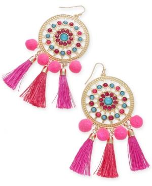 Thalia Sodi Gold-tone Multi-stone, Tassel & Pom-pom Drop Earrings, Only At Macy's